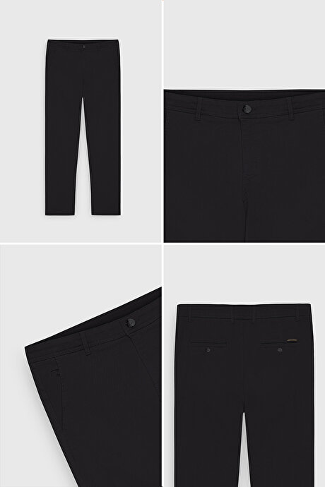 Slim Fit Dar Kesim Yan Cep Pamuklu Esnek Siyah Chino Pantolon resmi