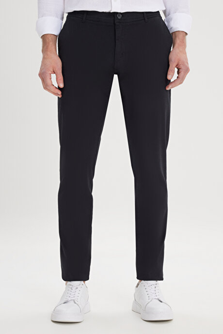 Slim Fit Dar Kesim Yan Cep Pamuklu Esnek Siyah Chino Pantolon resmi