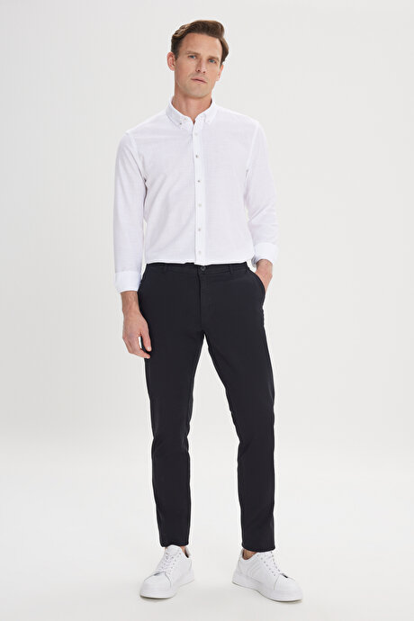 Slim Fit Dar Kesim Yan Cep Pamuklu Esnek Siyah Chino Pantolon resmi