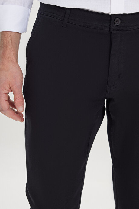 Slim Fit Dar Kesim Yan Cep Pamuklu Esnek Siyah Chino Pantolon resmi