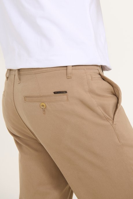 Pamuklu Tapered Fit Yan Cepli Diagonal Desenli Esnek Casual Camel Chino Pantolon resmi