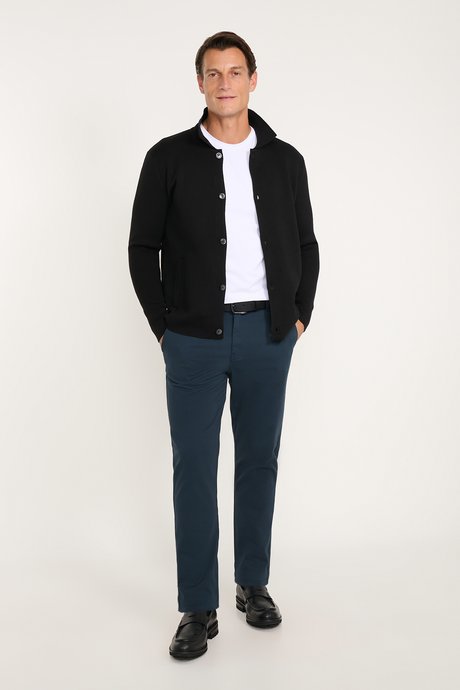 Pamuklu Tapered Fit Yan Cepli Diagonal Desenli Esnek Casual Lacivert Chino Pantolon resmi