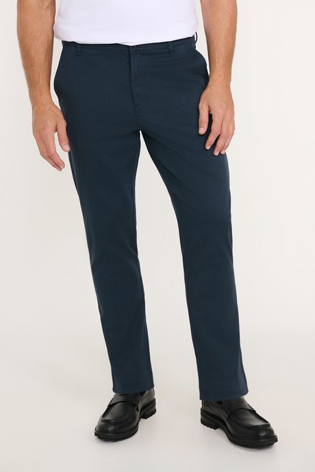 Pamuklu Tapered Fit Yan Cepli Diagonal Desenli Esnek Casual Lacivert Chino Pantolon resmi