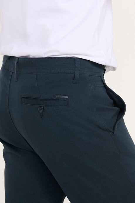 Pamuklu Tapered Fit Yan Cepli Diagonal Desenli Esnek Casual Lacivert Chino Pantolon resmi