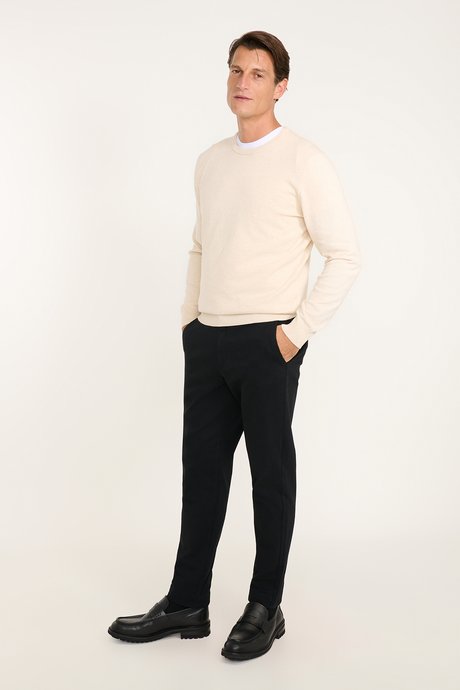 Pamuklu Tapered Fit Yan Cepli Diagonal Desenli Esnek Casual Siyah Chino Pantolon resmi