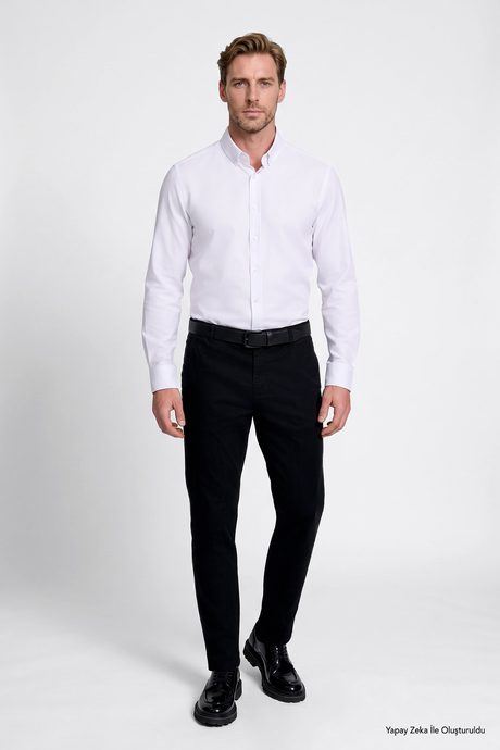 Pamuklu Tapered Fit Yan Cepli Diagonal Desenli Esnek Casual Siyah Chino Pantolon resmi