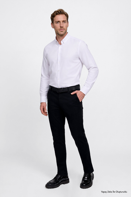 Pamuklu Tapered Fit Yan Cepli Diagonal Desenli Esnek Casual Siyah Chino Pantolon resmi