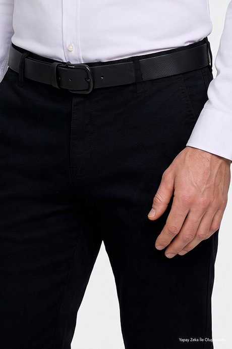 Pamuklu Tapered Fit Yan Cepli Diagonal Desenli Esnek Casual Siyah Chino Pantolon resmi