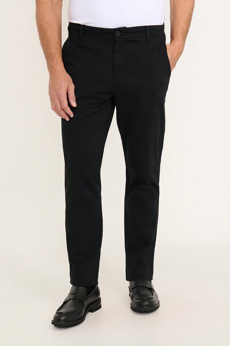 Pamuklu Tapered Fit Yan Cepli Diagonal Desenli Esnek Casual Siyah Chino Pantolon resmi