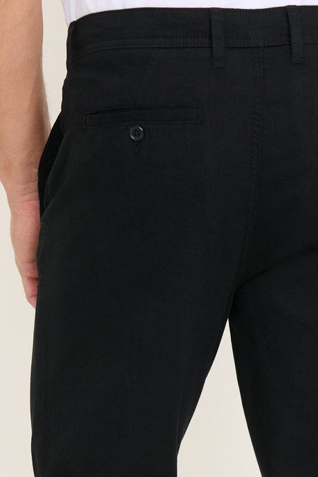 Pamuklu Tapered Fit Yan Cepli Diagonal Desenli Esnek Casual Siyah Chino Pantolon resmi