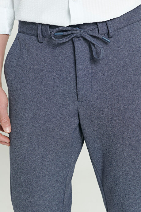 Slim Fit Dar Kesim Beli Bağlamalı Esnek Lacivert Pantolon resmi
