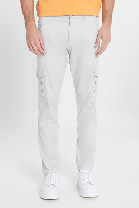 Ekstra Slim Fit Dar Kesim Kargo Cepli Pamuklu Esnek Bej Pantolon resmi