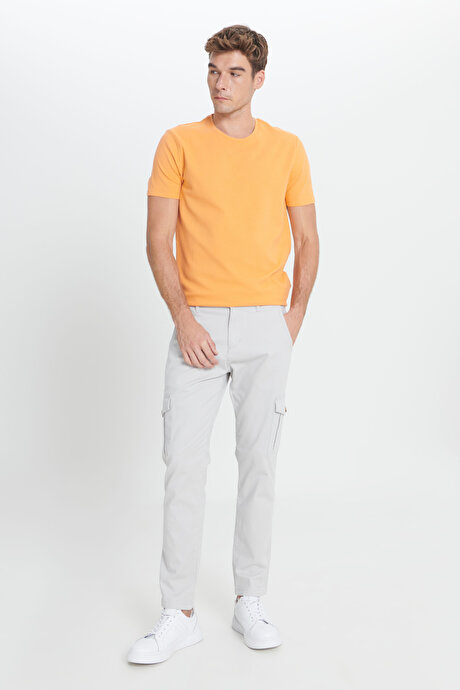 Ekstra Slim Fit Dar Kesim Kargo Cepli Pamuklu Esnek Bej Pantolon resmi
