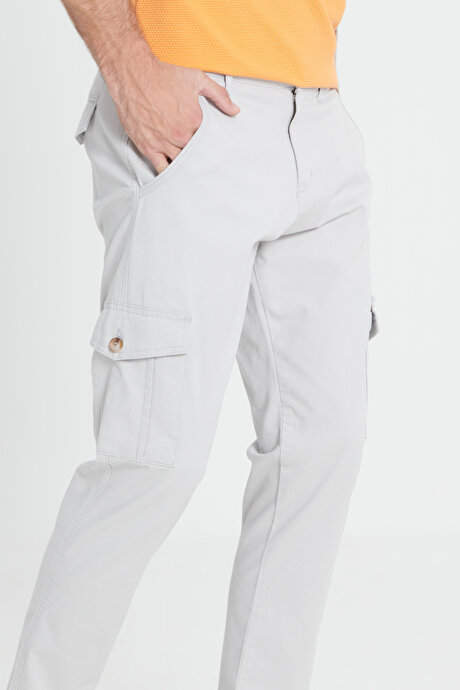 Ekstra Slim Fit Dar Kesim Kargo Cepli Pamuklu Esnek Bej Pantolon resmi