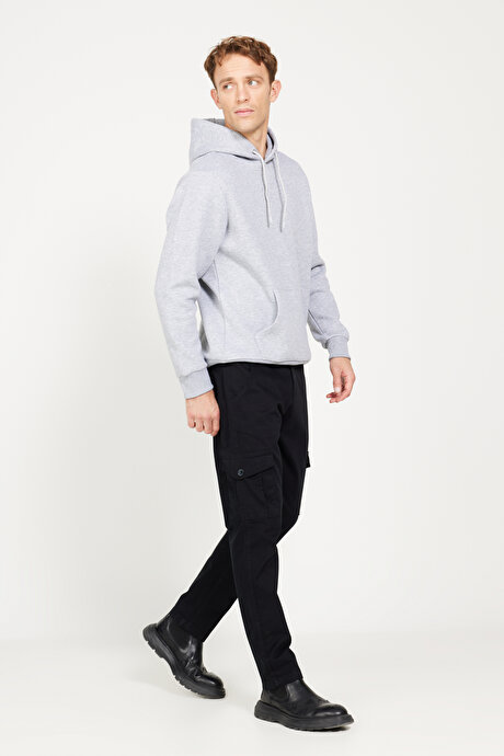 Ekstra Slim Fit Dar Kesim Kargo Cepli Pamuklu Esnek Siyah Pantolon resmi