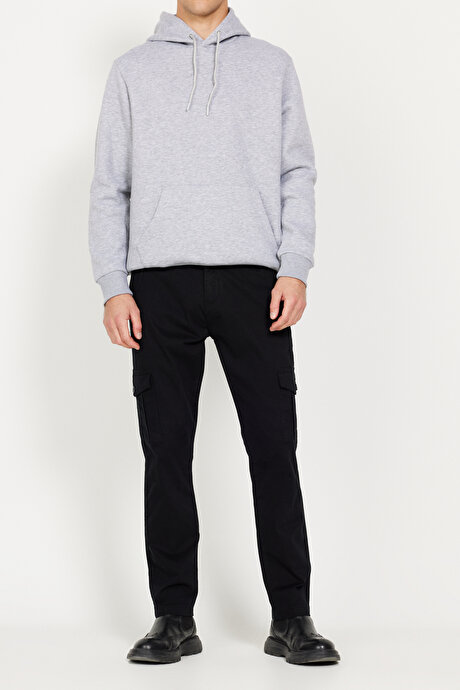 Ekstra Slim Fit Dar Kesim Kargo Cepli Pamuklu Esnek Siyah Pantolon resmi