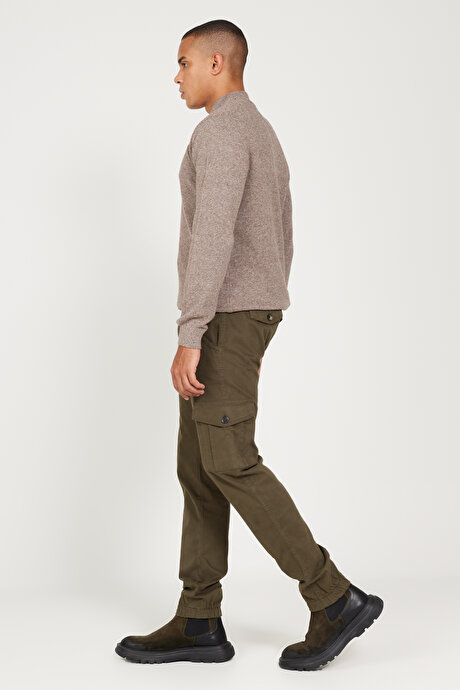 Slim Fit Dar Kesim Kargo Cepli Pamuklu Esnek Haki Pantolon resmi