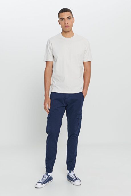 Slim Fit Dar Kesim Kargo Cepli Pamuklu Esnek Lacivert Pantolon resmi