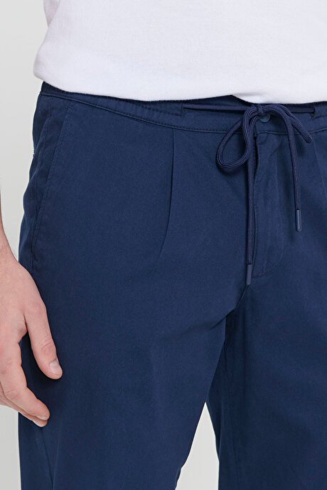 Comfort Fit Rahat Kesim Yan Cepli Lacivert Pantolon resmi