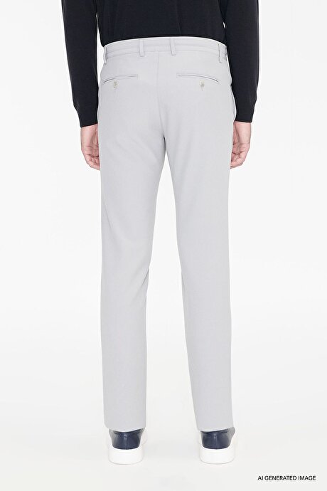 Slim Fit Dar Kesim Beli Bağlamalı Yan Cep Gofre Desenli Gri Pantolon resmi