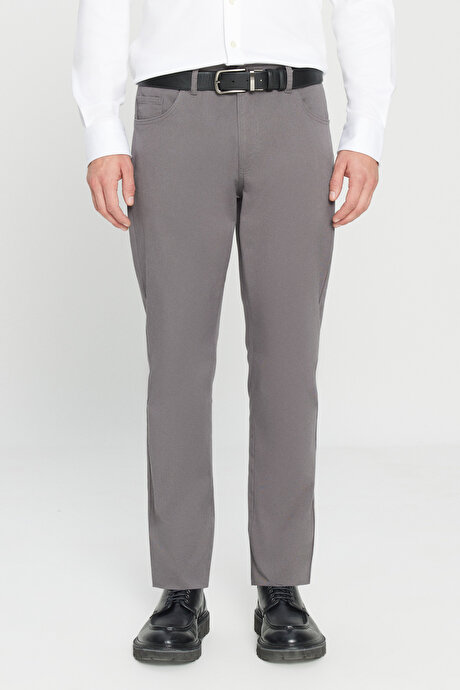 Slim Fit Dar Kesim 5 Cep Pamuklu Esnek Antrasit Chino Pantolon resmi