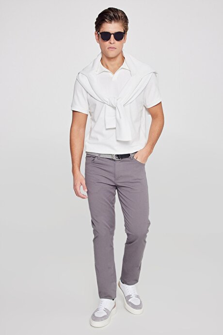 Slim Fit Dar Kesim 5 Cep Pamuklu Esnek Antrasit Chino Pantolon resmi