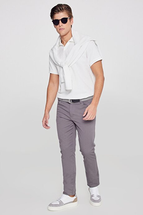 Slim Fit Dar Kesim 5 Cep Pamuklu Esnek Antrasit Chino Pantolon resmi