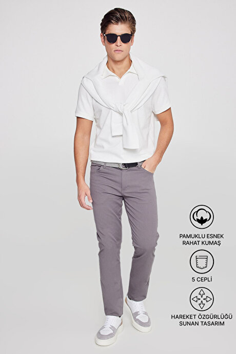 Slim Fit Dar Kesim 5 Cep Pamuklu Esnek Antrasit Chino Pantolon resmi