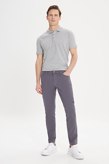 Slim Fit Dar Kesim 5 Cep Pamuklu Esnek Antrasit Chino Pantolon resmi