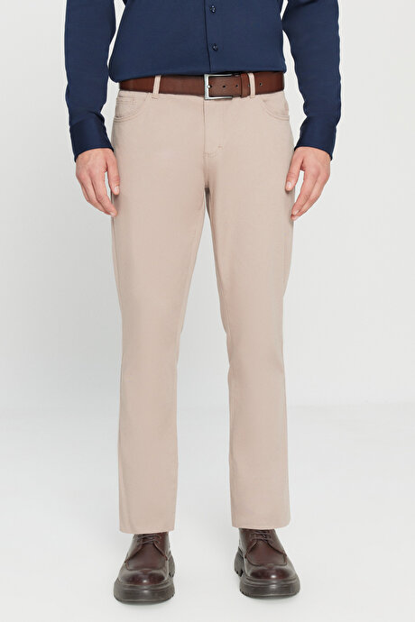 Slim Fit Dar Kesim 5 Cep Pamuklu Esnek Bej Chino Pantolon resmi