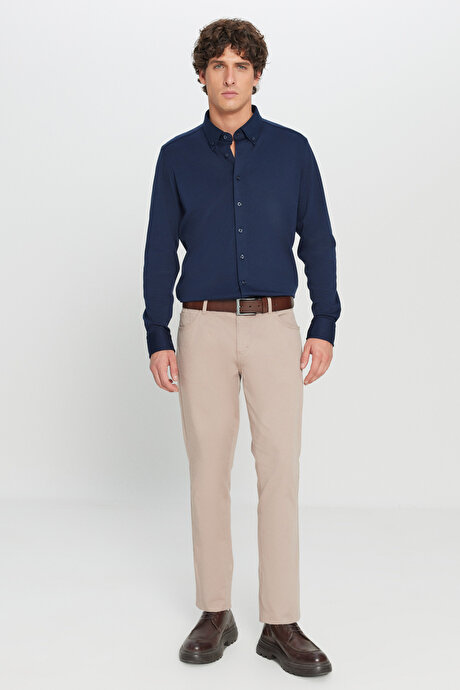 Slim Fit Dar Kesim 5 Cep Pamuklu Esnek Bej Chino Pantolon resmi