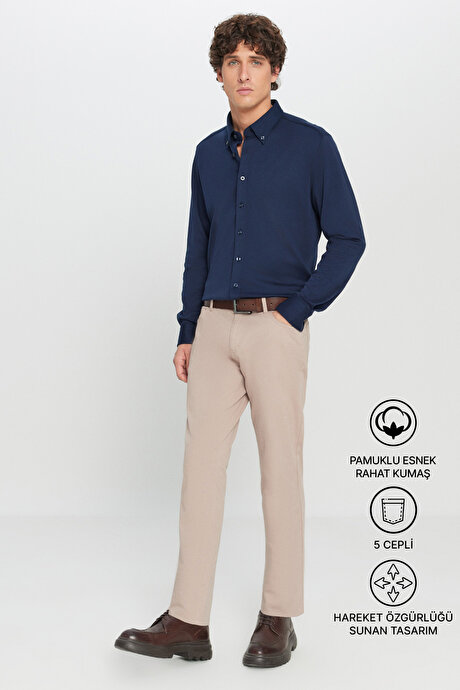 Slim Fit Dar Kesim 5 Cep Pamuklu Esnek Bej Chino Pantolon resmi