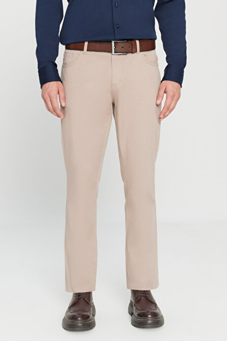 Slim Fit Dar Kesim 5 Cep Pamuklu Esnek Bej Chino Pantolon resmi