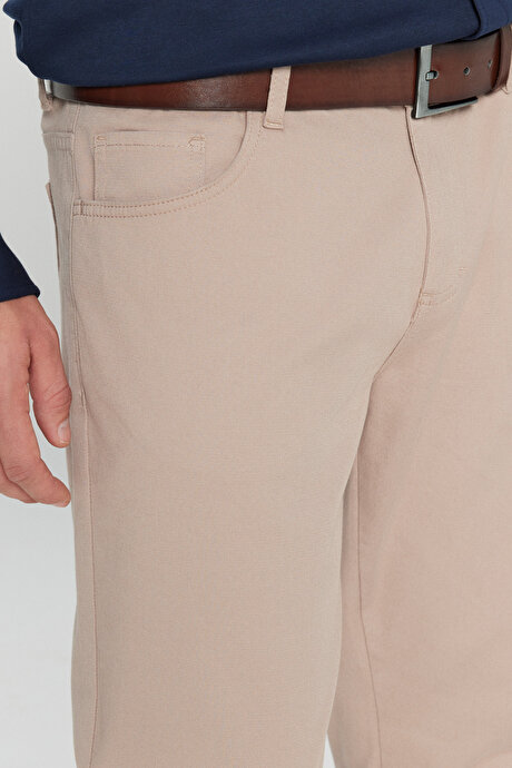 Slim Fit Dar Kesim 5 Cep Pamuklu Esnek Bej Chino Pantolon resmi