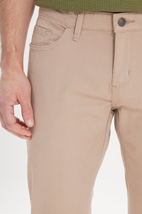 Slim Fit Dar Kesim 5 Cep Pamuklu Esnek Bej Chino Pantolon resmi