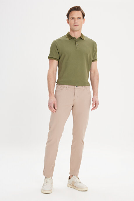 Slim Fit Dar Kesim 5 Cep Pamuklu Esnek Bej Chino Pantolon resmi