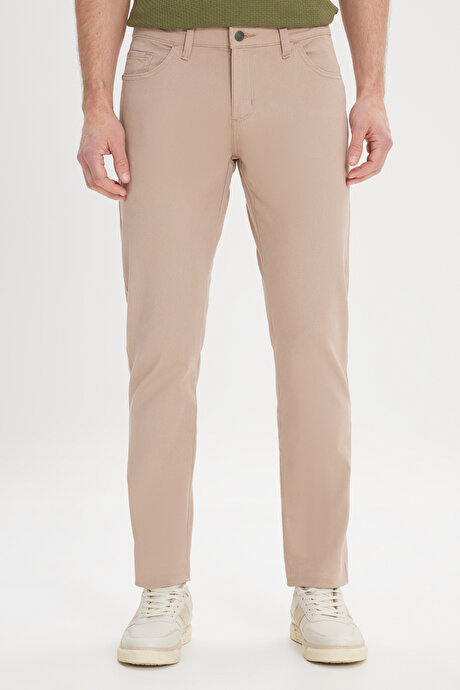 Slim Fit Dar Kesim 5 Cep Pamuklu Esnek Bej Chino Pantolon resmi