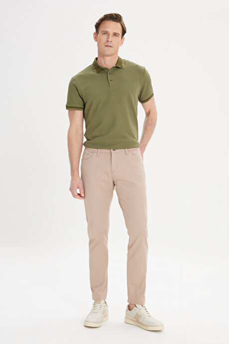 Slim Fit Dar Kesim 5 Cep Pamuklu Esnek Bej Chino Pantolon resmi