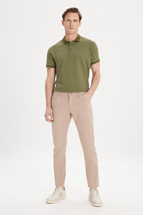 Slim Fit Dar Kesim 5 Cep Pamuklu Esnek Bej Chino Pantolon resmi