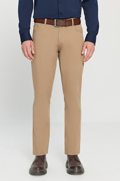 Slim Fit Dar Kesim 5 Cep Pamuklu Esnek Camel Chino Pantolon resmi