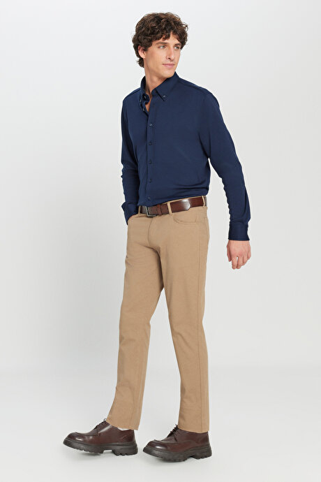 Slim Fit Dar Kesim 5 Cep Pamuklu Esnek Camel Chino Pantolon resmi