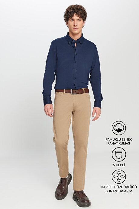 Slim Fit Dar Kesim 5 Cep Pamuklu Esnek Camel Chino Pantolon resmi