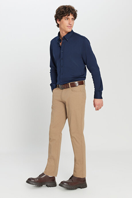 Slim Fit Dar Kesim 5 Cep Pamuklu Esnek Camel Chino Pantolon resmi