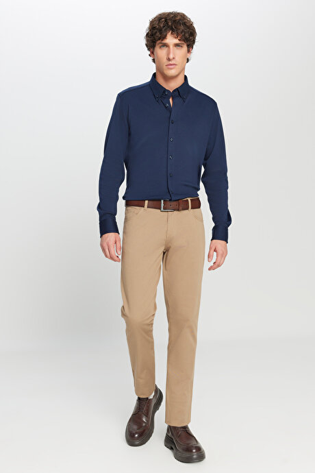 Slim Fit Dar Kesim 5 Cep Pamuklu Esnek Camel Chino Pantolon resmi