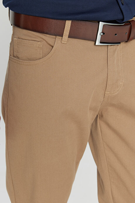 Slim Fit Dar Kesim 5 Cep Pamuklu Esnek Camel Chino Pantolon resmi