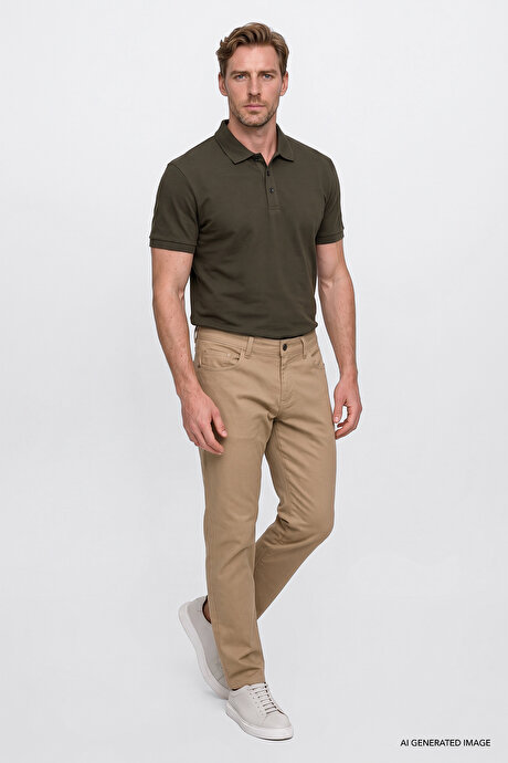 Slim Fit Dar Kesim 5 Cep Pamuklu Esnek Camel Chino Pantolon resmi