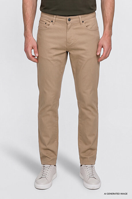 Slim Fit Dar Kesim 5 Cep Pamuklu Esnek Camel Chino Pantolon resmi