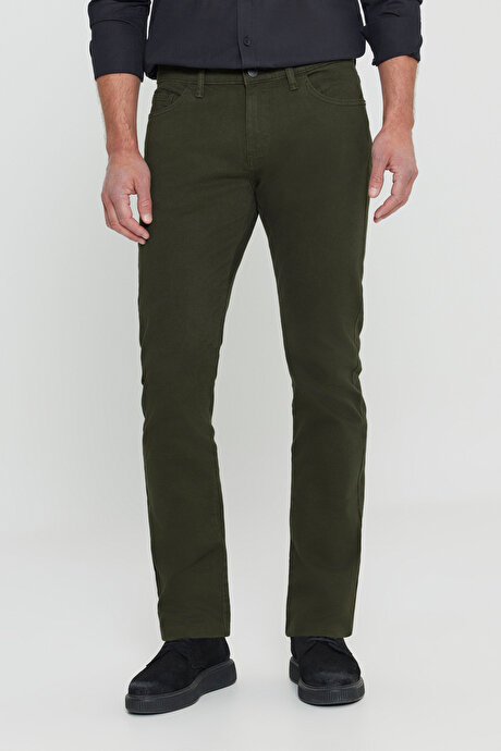 Slim Fit Dar Kesim 5 Cep Pamuklu Esnek Haki Chino Pantolon resmi