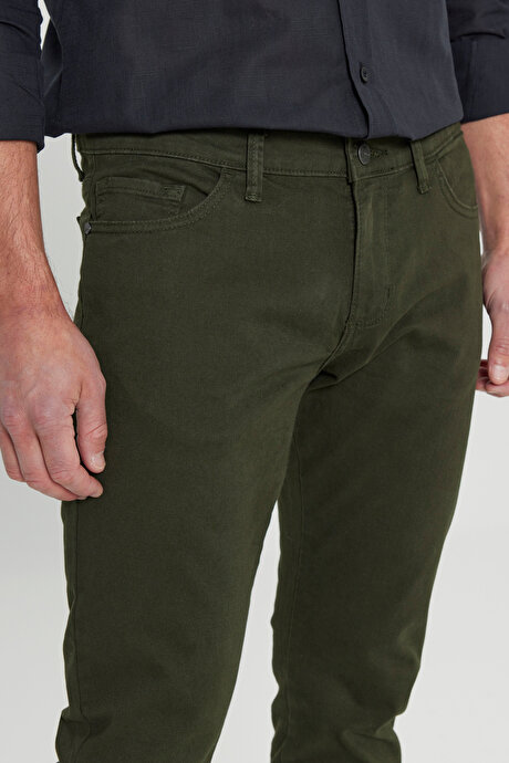Slim Fit Dar Kesim 5 Cep Pamuklu Esnek Haki Chino Pantolon resmi