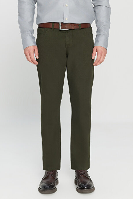 Slim Fit Dar Kesim 5 Cep Pamuklu Esnek Haki Chino Pantolon resmi